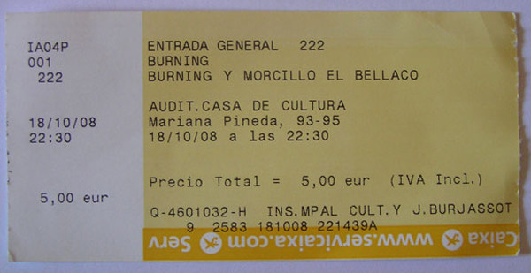 2008, Burning y Morcillo con diluvio incluido. Mi primer concierto al regresar de nuevo a vivir en Valencia.